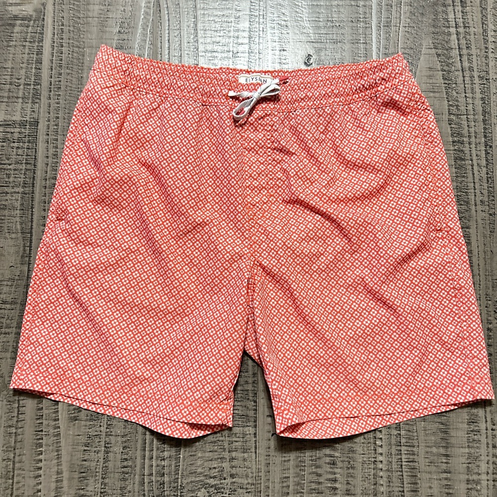 Classic Red Patterned Swim Trunks for Men